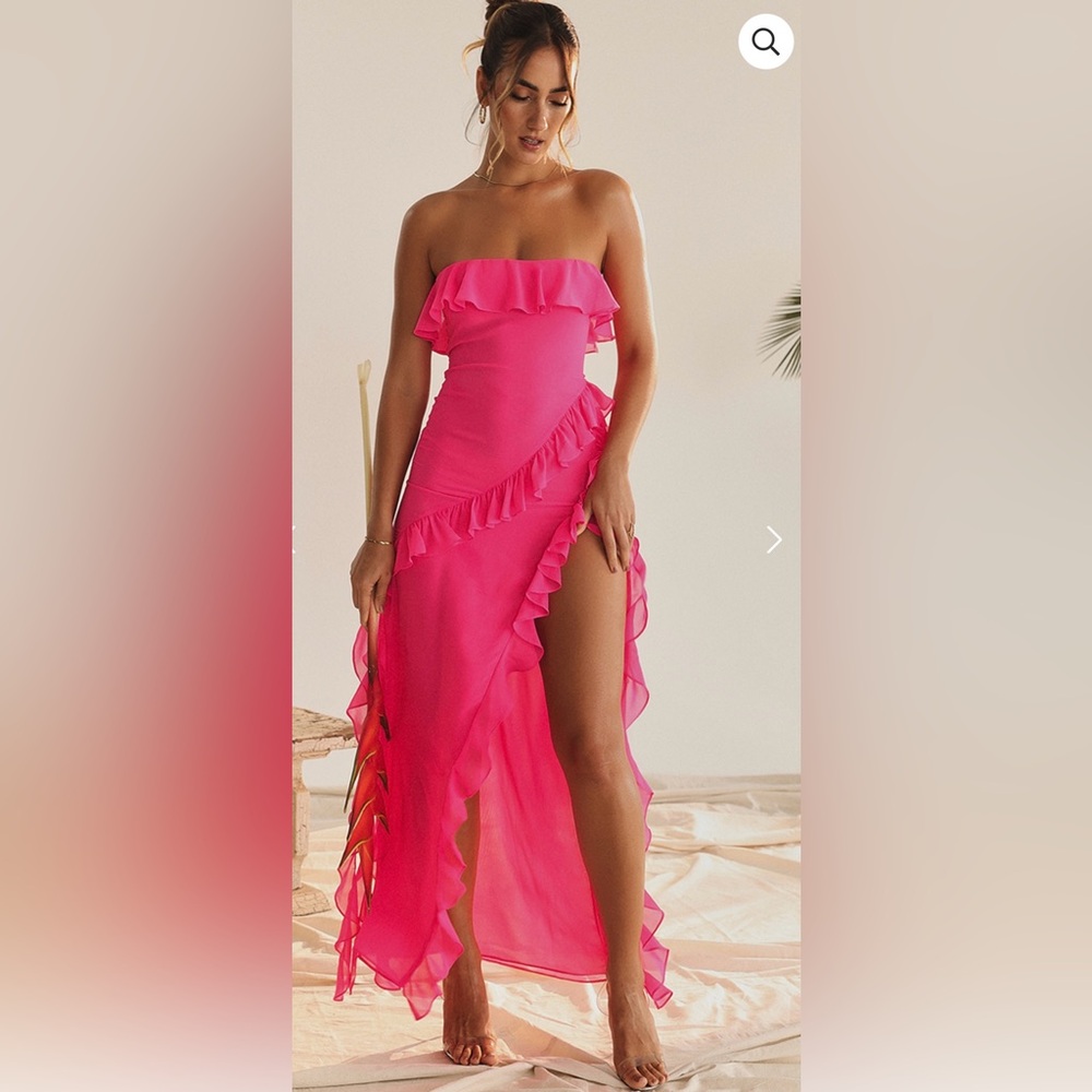 House of CB Pink Ruffle Maxi Dress